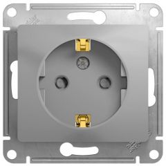 Розетка Систем Электрик (Schneider Electric) 1-м СП Glossa 16 А IP20 с заземлением и шторками механизм алюминий GSL000345