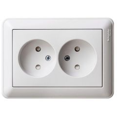 Розетка Систем Электрик (Schneider Electric) 2-м СП W59 16 А IP20 без заземления со шторками белая RS16-254-18