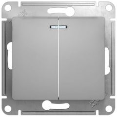 Выключатель Систем Электрик (Schneider Electric) 2-клавиши СП Glossa 10 А IP20 с подсветкой механизм алюминиевый GSL000353