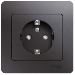 Розетка Систем Электрик (Schneider Electric) 1-м СП Glossa 16 А IP20 250 В с заземлением и шторками в сборе графит GSL001344
