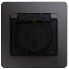 Розетка Систем Электрик (Schneider Electric) 1-м СП Glossa 16 А IP44 250 В с заземлением, шторки и крышка графит GSL001348