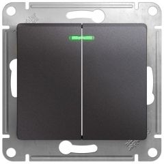 Выключатель Систем Электрик (Schneider Electric) 2-клавиши СП Glossa 10 А IP20 с подсветкой графит GSL001353