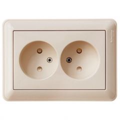 Розетка Систем Электрик (Schneider Electric) 2-м СП W59 16 А IP20 без заземления с шторками слоновая кость RS16-254-28
