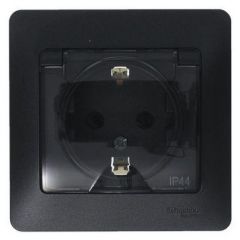 Розетка штепсельная Систем Электрик (Schneider Electric) Glossa 16 А IP44 с заземлением, защитными шторками и крышкой антрацит GSL000748