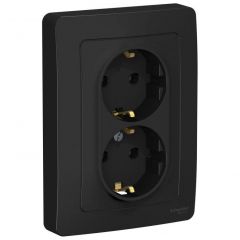 Розетка Систем Электрик (Schneider Electric) 2-м СП Blanca 16 А IP20 250 В с заземлением без шторок антрацит BLNRS001026