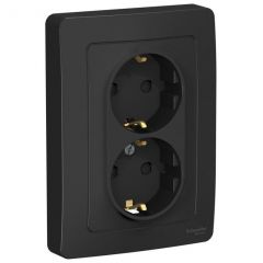 Розетка Систем Электрик (Schneider Electric) 2-м СП Blanca 16 А IP20 250 В с заземлением защитные шторки антрацит BLNRS001126