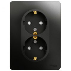Розетка Систем Электрик (Schneider Electric) 2-м Glossa 16 А с заземлением и защитными шторками в сборе антрацит GSL000726