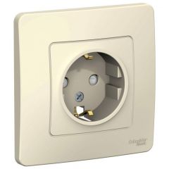 Розетка Систем Электрик (Schneider Electric) 1-м СП Blanca 16 А IP20 250 В с заземлением защитные шторки молочная BLNRS001112