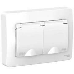 Розетка Систем Электрик (Schneider Electric) 2-м СП Blanca 16 А IP44 250 В с заземлением, защитные шторки с крышкой белый BLNRS441121