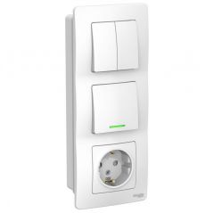 Блок Систем Электрик (Schneider Electric) СП Blanca (розетка с заземлением защитные шторки 16 А 250 В + 1-клавиша выклавиши с подсветкой + 2-клавиши выклавиши) белый BLNBS101211