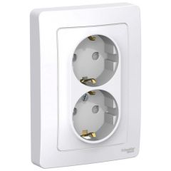 Розетка Систем Электрик (Schneider Electric) 2-м СП Blanca 16 А IP20 250 В с заземлением и защитными шторками белая BLNRS001121