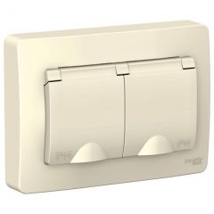Розетка Систем Электрик (Schneider Electric) 2-м СП Blanca 16 А IP44 250 В с заземлением, защитными шторками и крышкой молочная BLNRS441122