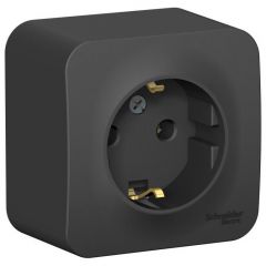 Розетка Систем Электрик (Schneider Electric) 1-м ОП Blanca 16 А IP20 250 В с заземлением без защитных шторок антрацит BLNRA010106