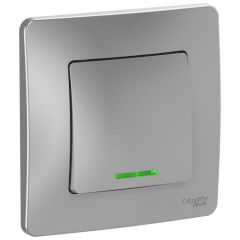 Выключатель Систем Электрик (Schneider Electric) 1-клавиша СП Blanca 10 А IP20 (схема 1) 250 В с подсветкой алюминиевый BLNVS010113