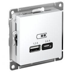 Розетка Систем Электрик (Schneider Electric) USB AtlasDesign тип A+C 5 В/2.4 А 2х5В/1.2 А белая ATN000139