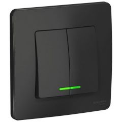 Выключатель Систем Электрик (Schneider Electric) 2-клавиши СП Blanca 10 А IP20 (схема 5) 250 В с подсветкой антрацит BLNVS010516