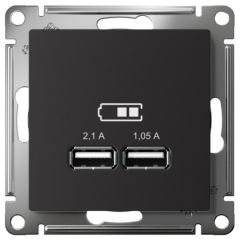 Розетка Систем Электрик (Schneider Electric) USB AtlasDesign тип A+A 5 В 1х2.1 А 2х1.05 А карбон ATN001033, скрытый монтаж