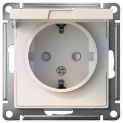 Розетка Систем Электрик (Schneider Electric) 1-м СП AtlasDesign 16 А IP20 с заземлением защитные шторки с крышкой механизм жемчужная ATN000446