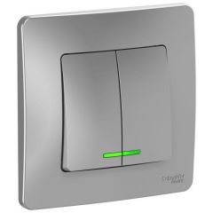Выключатель Систем Электрик (Schneider Electric) 2-клавиши СП Blanca 10 А IP20 (схема 5) 250 В с подсветкой алюминиевый BLNVS010513