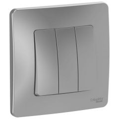 Выключатель Систем Электрик (Schneider Electric) 3-клавиши СП Blanca 10 А IP20 (схема 1+1+1) 250 В алюминиевый BLNVS100503