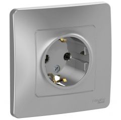 Розетка Систем Электрик (Schneider Electric) 1-м СП Blanca 16 А IP20 250 В с заземлением без шторок алюминий BLNRS001013