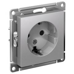 Розетка Систем Электрик (Schneider Electric) 1-м СП AtlasDesign 16 А IP20 с заземлением защитные шторки механизм алюминий ATN000345