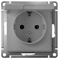 Розетка Систем Электрик (Schneider Electric) 1-м СП AtlasDesign 16 А IP20 с заземлением защитные шторки с крышкой механизм алюминиевая ATN000346