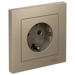 Розетка Систем Электрик (Schneider Electric) 1-м СП AtlasDesign 16 А IP20 с заземлением защитные шторки в сборе шампань ATN000544