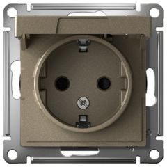 Розетка Систем Электрик (Schneider Electric) 1-м СП AtlasDesign 16 А IP20 с заземлением защитные шторки с крышкой механизм шампань ATN000546