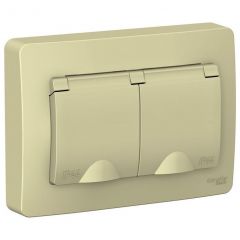 Розетка Систем Электрик (Schneider Electric) 2-м СП Blanca 16 А IP44 250 В с заземлением, шторки с крышкой, бежевая BLNRS441127