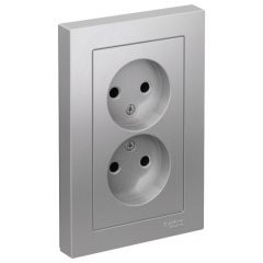 Розетка Систем Электрик (Schneider Electric) 2-м СП AtlasDesign 16 А IP20 без заземления в сборе алюминиевая ATN000320