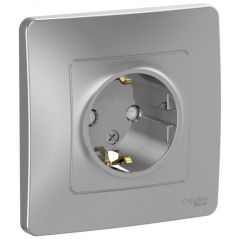 Розетка Систем Электрик (Schneider Electric) 1-м СП Blanca 16 А IP20 250 В с заземлением защитные шторки алюминий BLNRS001113
