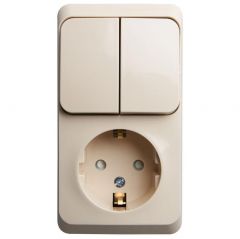 Блок Систем Электрик (Schneider Electric) ОП Этюд ETUDE (1 розетка с заземлением защитные шторки + 2-клавиши выключатель) кремовый BPA16-202K