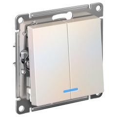 Выключатель Систем Электрик (Schneider Electric) 2-клавиши СП AtlasDesign 10 А IP20 (схема 5а) 10AX с подсветкой механизм жемчужный ATN000453