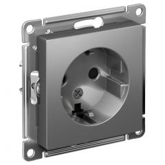 Розетка Систем Электрик (Schneider Electric) 1-м СП AtlasDesign 16 А IP20 с заземлением защитные шторки механизм сталь ATN000945