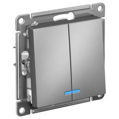 Выключатель Систем Электрик (Schneider Electric) 2-клавиши СП AtlasDesign 10 А IP20 с подсветкой сталь ATN000953