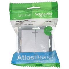 Выключатель Систем Электрик (Schneider Electric) 2-клавиши СП AtlasDesign 10 А IP20 с подсветкой, механизм алюминий ATN000353