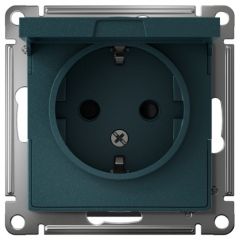 Розетка Систем Электрик (Schneider Electric) 1-м СП AtlasDesign 16 А IP20 с заземлением защитные шторки и крышкой изумруд ATN000846