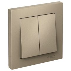 Выключатель Систем Электрик (Schneider Electric) 2-клавиши СП AtlasDesign 10 А IP20 (схема 5) 10AX в сборе шампань ATN000552