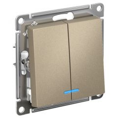Выключатель Систем Электрик (Schneider Electric) 2-клавиши СП AtlasDesign 10 А IP20 (схема 5а) 10AX с подсветкой механизм шампань ATN000553