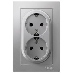 Розетка Систем Электрик (Schneider Electric) 2-м СП AtlasDesign 16 А IP20 с заземлением защитными шторками в сборе алюминий ATN000326