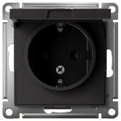 Розетка Систем Электрик (Schneider Electric) 1-м СП AtlasDesign 16 А IP20 с заземлением защитные шторки с крышкой карбон ATN001046