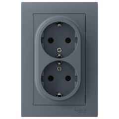 Розетка Систем Электрик (Schneider Electric) 2-м СП AtlasDesign 16 А IP20 с заземлением защитные шторки в сборе грифель ATN000726