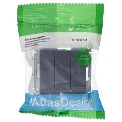 Выключатель Систем Электрик (Schneider Electric) 3-клавиши СП AtlasDesign 10 А IP20 (схема 1+1+1) 10AX механизм грифель ATN000731