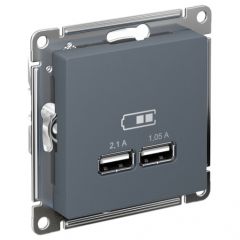 Розетка Систем Электрик (Schneider Electric) USB AtlasDesign тип A+A 5 В 1х2.1 А 2х1.05 А грифель ATN000733, скрытый монтаж