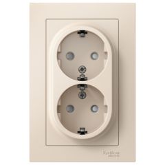 Розетка Систем Электрик (Schneider Electric) 2-м СП AtlasDesign 16 А IP20 с заземлением защитные шторки в сборе бежевая ATN000226
