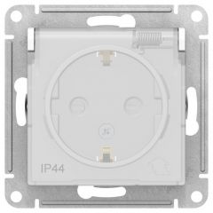 Розетка Систем Электрик (Schneider Electric) 1-м СП AtlasDesign Aqua 16 А IP44 с заземлением защитными шторками и крышкой механизм белый ATN440146