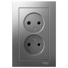 Розетка Систем Электрик (Schneider Electric) 2-м СП AtlasDesign 16 А IP20 без заземления в сборе сталь ATN000920