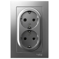 Розетка Систем Электрик (Schneider Electric) 2-м СП AtlasDesign 16 А IP20 с заземлением в сборе сталь ATN000924