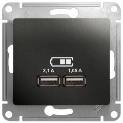 Розетка Систем Электрик (Schneider Electric) USB 2-м СП Glossa тип A+A 5 В/2100 мА 2х5В/1050 мА антрацит GSL000733